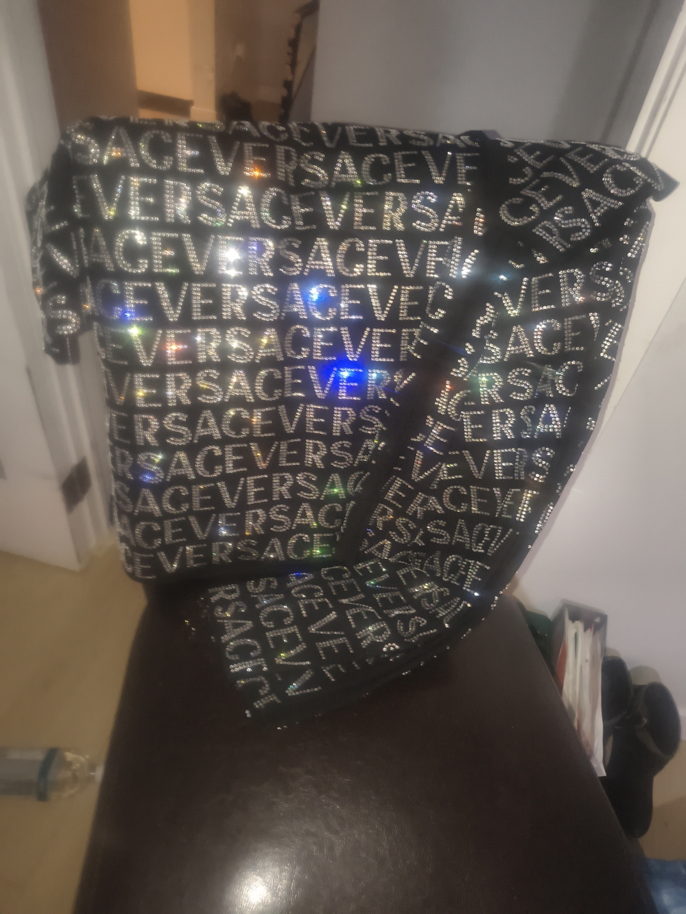 Versace Black XL Slim Fit Swarovski Crystal Track Suit Authentic Mens